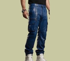 Neue blaue Biker-Lederhose