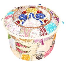 Hippie Gypsy Pouf Ottomane Vintage Patchwork Hocker Bezug Rund Ethno Dekor