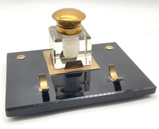 Antikes Tintenfass Schreibtischgarnitur Glas Messing Stein - wohl aus Frankreich