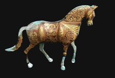 Bronze Statue Pferd Kupfer +Messing Ornamente massiv alt Patina 25x27x7 Rarität