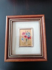 Miniatur Kunstlithografie auf echter Goldfolie 9 X 10 cm Rahmen Nussbaum 