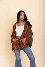 Poncho damen winter xxl Schal Rost/Orange