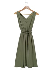 Monari Damen Sommerkleid Gr. 38 Oliv Elegant V-Ausschnitt Midikleid