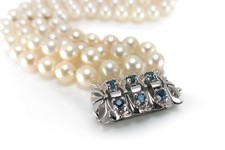 Armband mit Akoya Perlen + Saphire 585 Weißgold [BRORS 13316]