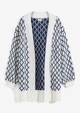 Strickjacke mit Ballonärmeln Gr. 36/38 Weiß Dunkelblau Damen Strick-Jacke Neu