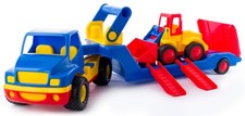 Tieflader lkw mit bagger - tieflader,