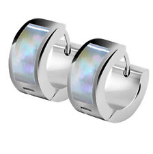 Creolen mit Perlmutt Einlage Muschel Klappcreolen Creole Edelstahl Huggie Damen