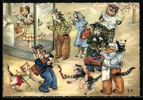 Katzen vor der telefonzelle - katzen,