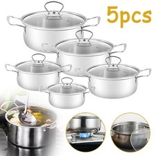 Topf Kochtopf Pfannen Set Topfset Mit Glasdeckel 5-teilig Edelstahl Induktion