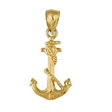 14K Gelbgold Anker Mit Seil 3D