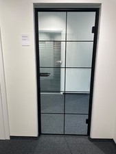 Glastür Sprinz komplett, 834x1972, Klarglas Sprossendekor schwarz, neu, Fehlkauf