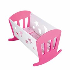 Schaukelbett Holz Puppenbett Wiege Puppenwiege Schaukelwiege Spielzeug weiß-rosa