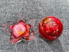 Deko-Glaskugel + Schale Glaskunst Handmade Rot-Rosa Blume - NEU