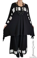 LAGENLOOK Tunika Long-Shirt schwarz weiß 44 46 48 50 52 54 56 58 L-XL-XXL-XXXL