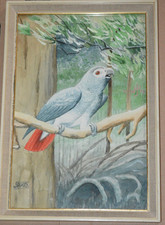Aquarell Bild signiert Wald Vogel