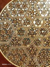 Vintage ägyptische Holz Teller mit aufwendigen Perlmutt Mosaik Handarbeit 26cm