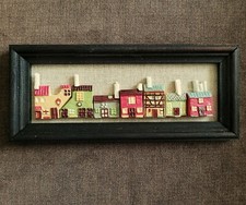 21x9 cm Deko  - Häuser auf Leinwand im Holzrahmen, Houses Canvas Wooden Frame