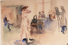 MAX SCHWIMMER attr., stehender Akt im Atelier, Aquarell, gute Erhaltung, selten