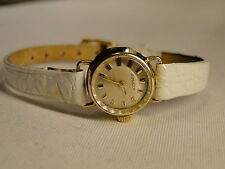 Dugena Damenuhr , 585 Gold mit weißem Krokolederband, 60er Jahre Vintage