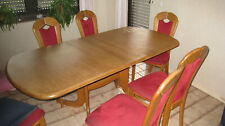 Auszugstisch massiv, Luino, Eiche natur Bio gewachst 6 Stühle roter Bezug
