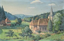 Otto Gross 1898-1970 Baiersbronn / Gemälde um 1950 Kirche Remstal Murrhardt