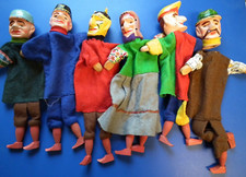 Handpuppen Kasperpuppen Kasperlepuppen Holz geschnitzt antik 6 Stück