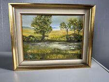 Ölbild mit Rahmen 29x25 Natur Gemälde Bild Mit Rahmen Fluss See Wald