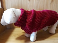 Hundepullover, Gr. M, 56 cm lang, weinrot, mit Rollkragen, Strick