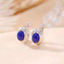 F02 Ohrringe ovale Pyramide mit blauem Lapislazuli vergoldeter Rand Silber 925