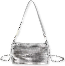 Clutch Silber Glitzer Tasche, Damen Handtasche Silber, Brauttasche, Abendtasche,