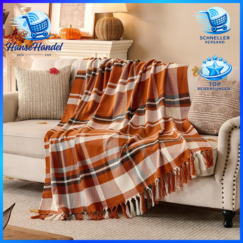 Kuscheldecke orange kariert - orange,