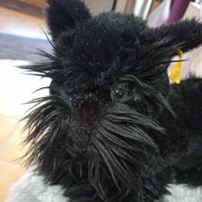 alter schwarzer SCOTISH-TERRIER Figur Steiff kompl. mit Knopf und Fahne 35 cm