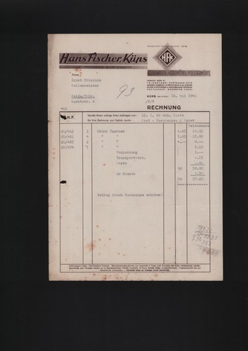 Küps rechnung 1940 - rechnung, hans