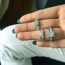 Simulate Diamond Trio Set His Hers Verlobungsring Ehering 14K Weißgold über