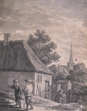 Pierre Louis Surugue: Zwei Bauern im Gespräch (Kupferstich, 1748 nach Teniers)