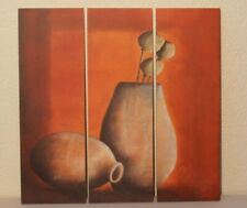 3 tlg. Bilder Set Stillleben "Vase" Mohn Kapseln, Triptychon Leinwand Wand Bild