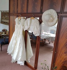 Brautkleid mit Hut Set Hochzeitskleid + Abendkleid  Vintage 44 XL creme rohweiß