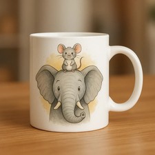 Tasse – Elefant mit Maus auf dem Kopf wie Krone – Lustiger Kaffeebecher