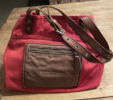 LIEBESKIND BERLIN trendy Umhängetasche shabby chic- Stoff/Echt Leder Rot/beige