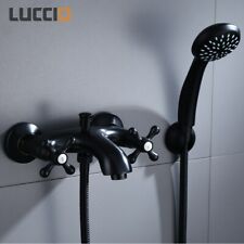 ZXC Retro Wannen Bad Armatur Komplett Set Wandmischer mit Brause in Matt Schwarz