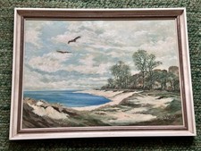 Vintage Coastal Oil Painting F. Rickert Seascape 77x57 cm Framed