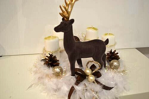 Adventskranz federn gold braun - gold,