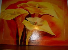 Sehr Grosses Bild, Riesig, Xl, Blumen in ORANGE, Holzrahmen