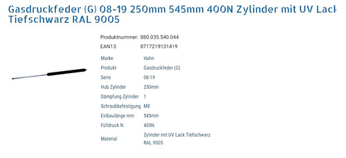 Gasdruckfeder 19 250mm - (g), 08-19