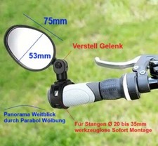 1 Stück Weitwinkel Fahrrad Spiegel oval 75x53mm mit Schnellverschluß