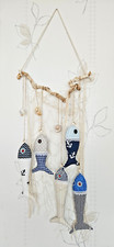 Mobile Fische aus Stoff Geschenk Wand Fensterdeko Holz Haselnuss Ast Fischernetz