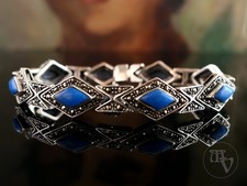 Vintage Damen Silberarmband Markasiten & Blaue Steine 925er Silber 18,0cm 22,5g
