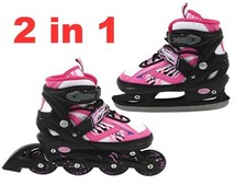 2 in 1 Inlineskate + Schlittschuhe Inliner Skates Gr. 31-34 verstellbar 4-fach 