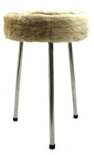 Alter Dreibein Hocker Webpelzhocker Alugestell DDR Vintage Retro,