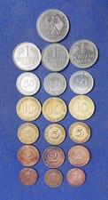 Konvolut ,Münzen 1 Pfennig - 2 DM , 19 Münzen ,1x1 , 6x 3 , siehe Beschreibung